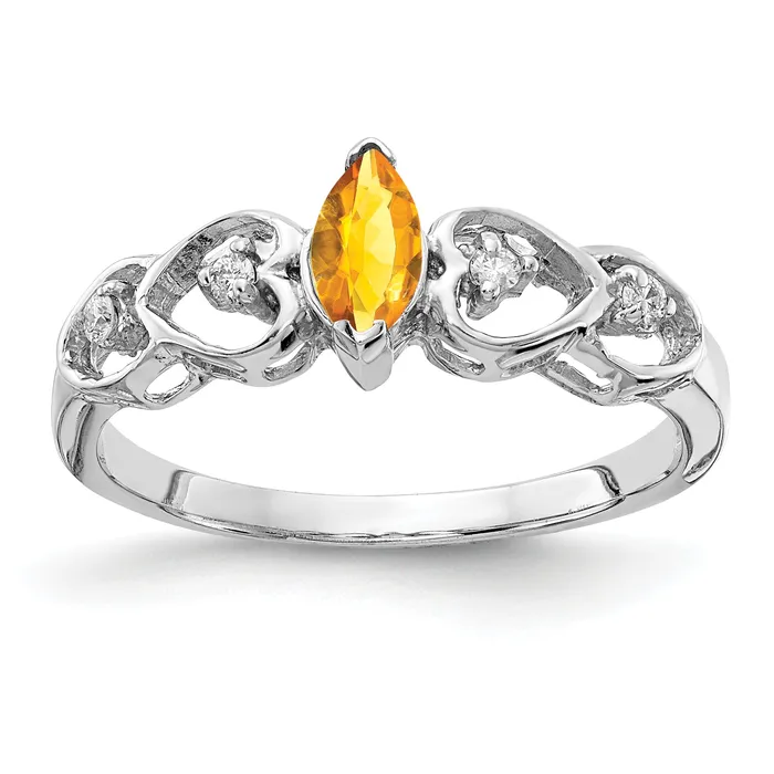 Rings Solid 14k White Gold 6x3mm Marquise Simulated Citrine VS CZ Ring Goldia