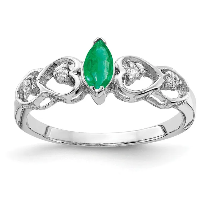 Rings Solid 14k White Gold 6x3mm Marquise Simulated Emerald A CZ Ring Goldia