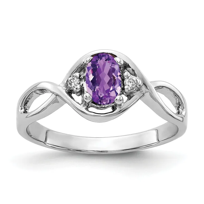 Rings Solid 14k White Gold 6x4mm Oval Simulated Amethyst AAA CZ Ring Goldia