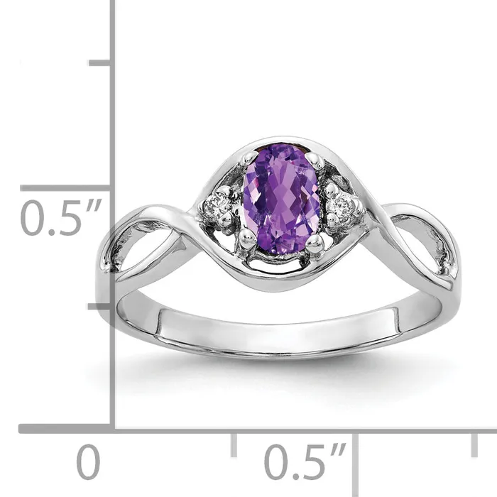 Rings Solid 14k White Gold 6x4mm Oval Simulated Amethyst AAA CZ Ring Goldia