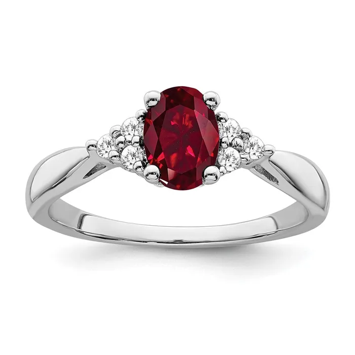 Rings Solid 14k White Gold Created Simulated Ruby and CZ Ring Goldia