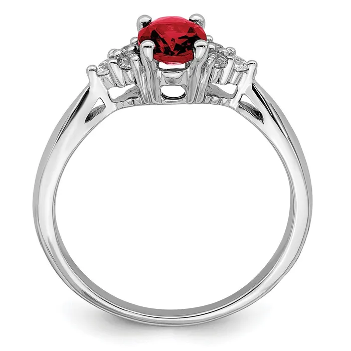 Rings Solid 14k White Gold Created Simulated Ruby and CZ Ring Goldia