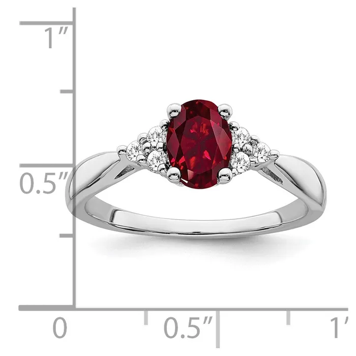 Rings Solid 14k White Gold Created Simulated Ruby and CZ Ring Goldia