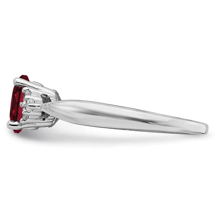 Rings Solid 14k White Gold Created Simulated Ruby and CZ Ring Goldia