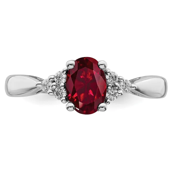 Rings Solid 14k White Gold Created Simulated Ruby and CZ Ring Goldia