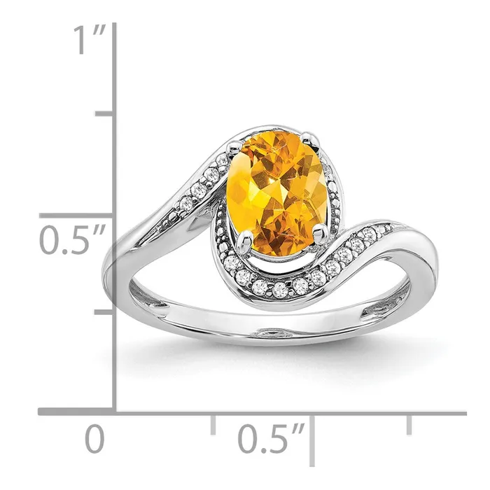 Rings Solid 14k White Gold Oval Simulated Citrine and CZ Bypass Ring Goldia