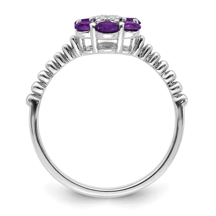 Rings Solid 14k White Gold Simulated Amethyst and CZ Floral Ring Goldia