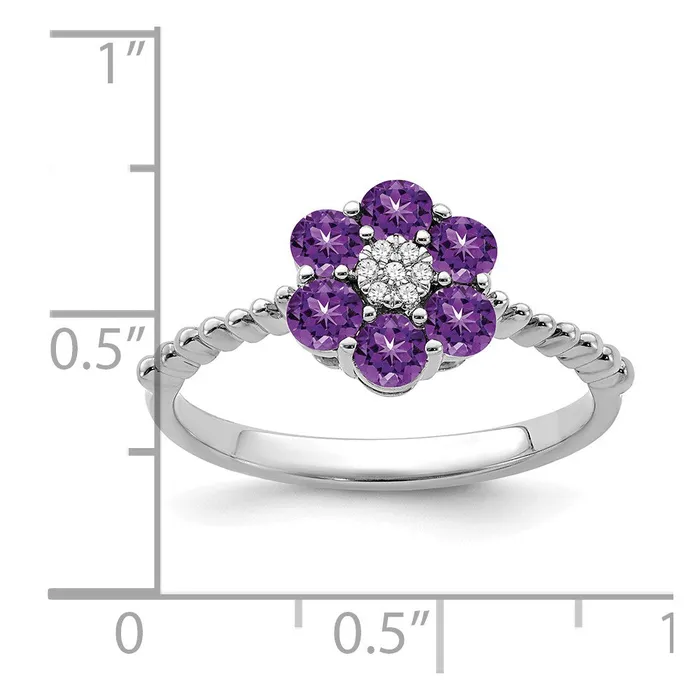 Rings Solid 14k White Gold Simulated Amethyst and CZ Floral Ring Goldia