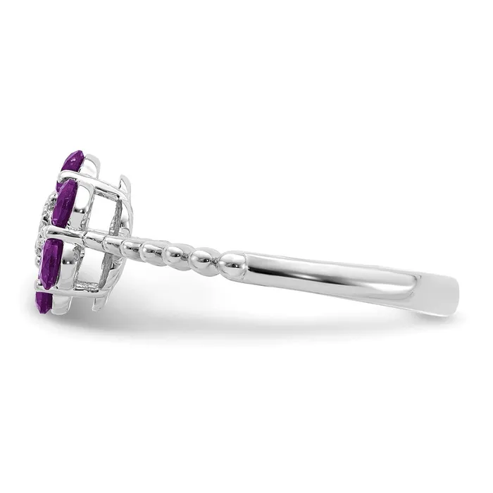 Rings Solid 14k White Gold Simulated Amethyst and CZ Floral Ring Goldia
