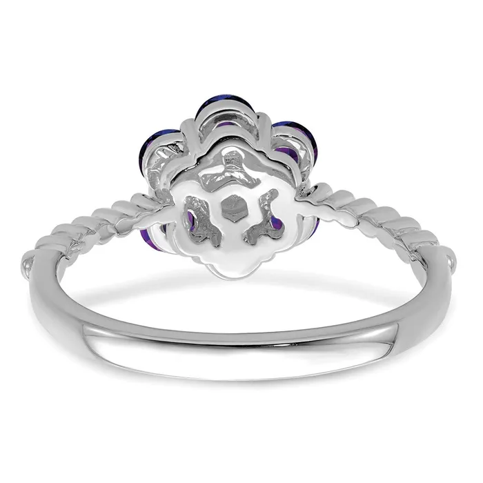 Rings Solid 14k White Gold Simulated Amethyst and CZ Floral Ring Goldia