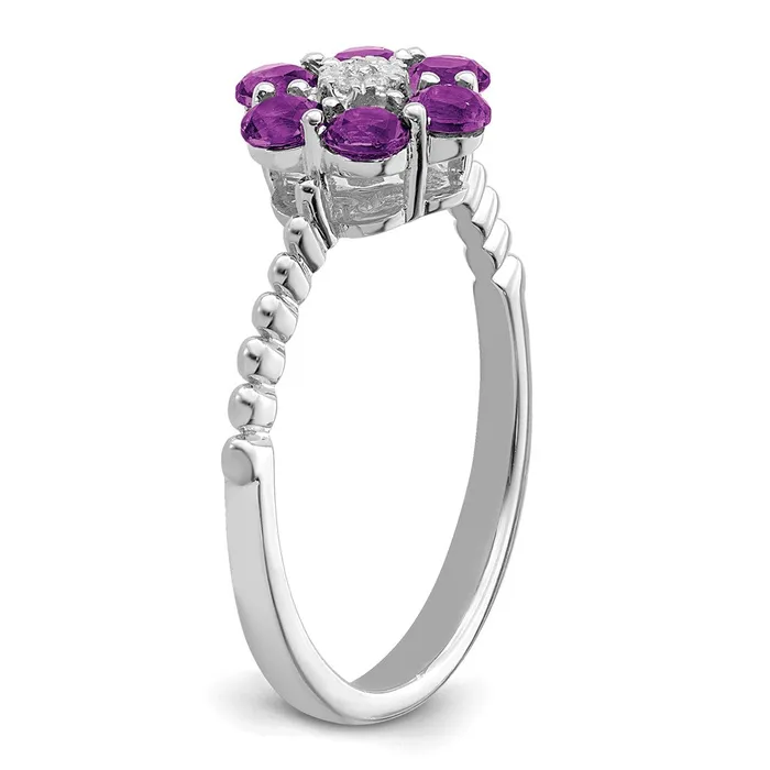 Rings Solid 14k White Gold Simulated Amethyst and CZ Floral Ring Goldia