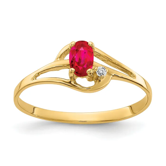 Rings Solid 14k Yellow Gold 5x3mm Oval Simulated Ruby AA CZ Ring Goldia