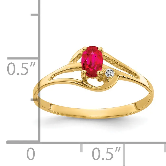 Rings Solid 14k Yellow Gold 5x3mm Oval Simulated Ruby AA CZ Ring Goldia