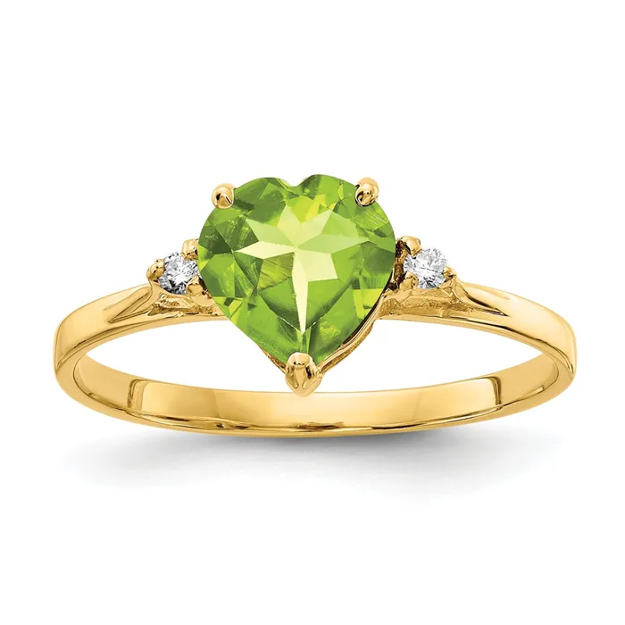 Rings Solid 14k Yellow Gold 7mm Heart Simulated Peridot AAA CZ Ring Goldia