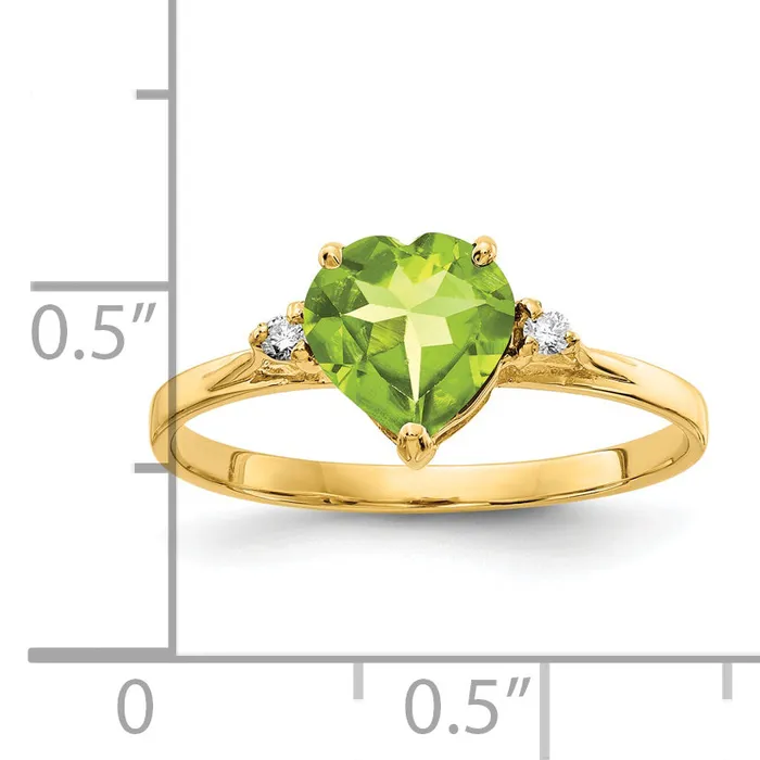 Rings Solid 14k Yellow Gold 7mm Heart Simulated Peridot AAA CZ Ring Goldia
