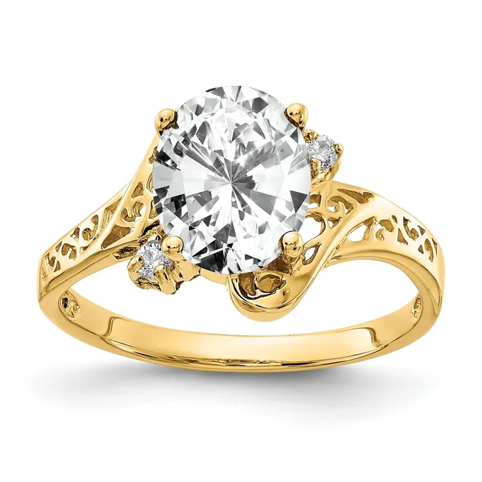 Rings Solid 14k Yellow Gold 9x7mm Oval Cubic Zirconia AA Simulated CZ Ring Goldia