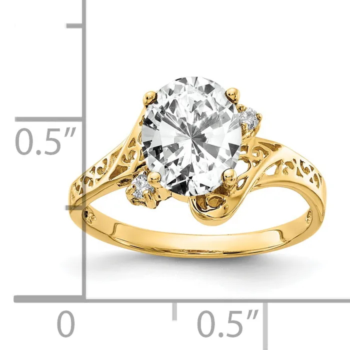 Rings Solid 14k Yellow Gold 9x7mm Oval Cubic Zirconia AA Simulated CZ Ring Goldia