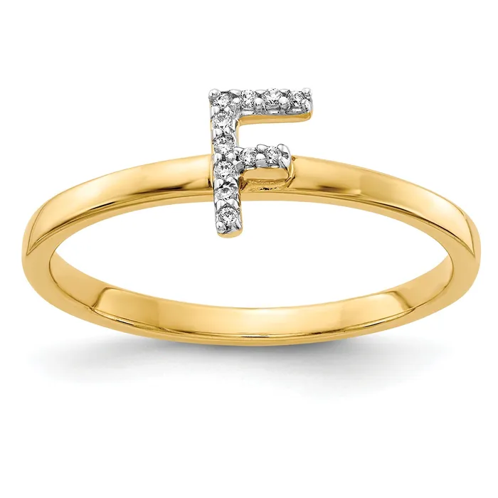 Rings Solid 14k Yellow Gold Simulated CZ Initial F Ring Goldia