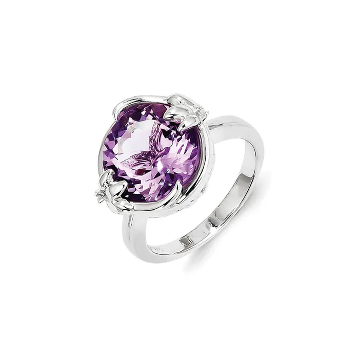Rings Sterling Silver Pink Quartz and Diamond Ring Goldia