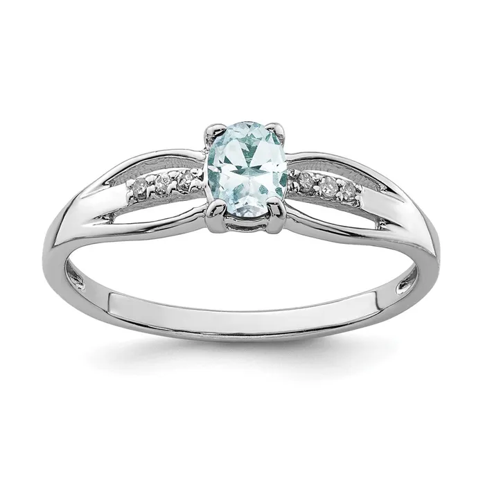 Rings Sterling Silver Rhodplated Diamond Aquamarine Ring Goldia