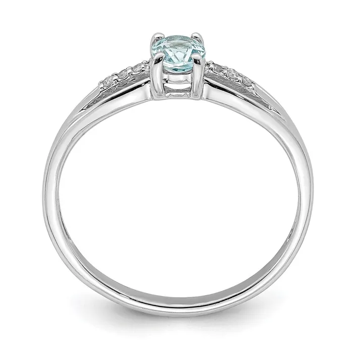 Rings Sterling Silver Rhodplated Diamond Aquamarine Ring Goldia