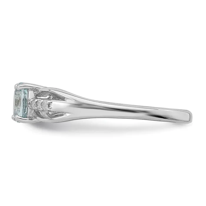 Rings Sterling Silver Rhodplated Diamond Aquamarine Ring Goldia