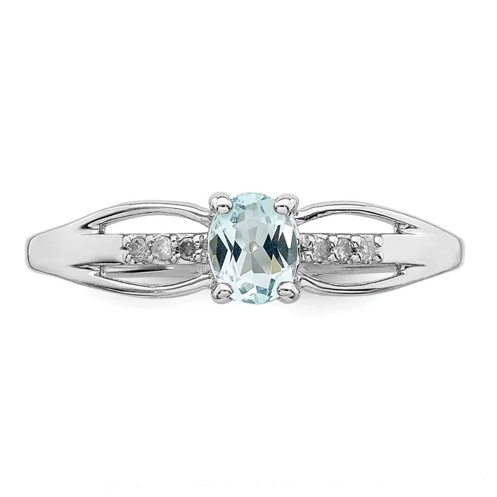 Rings Sterling Silver Rhodplated Diamond Aquamarine Ring Goldia