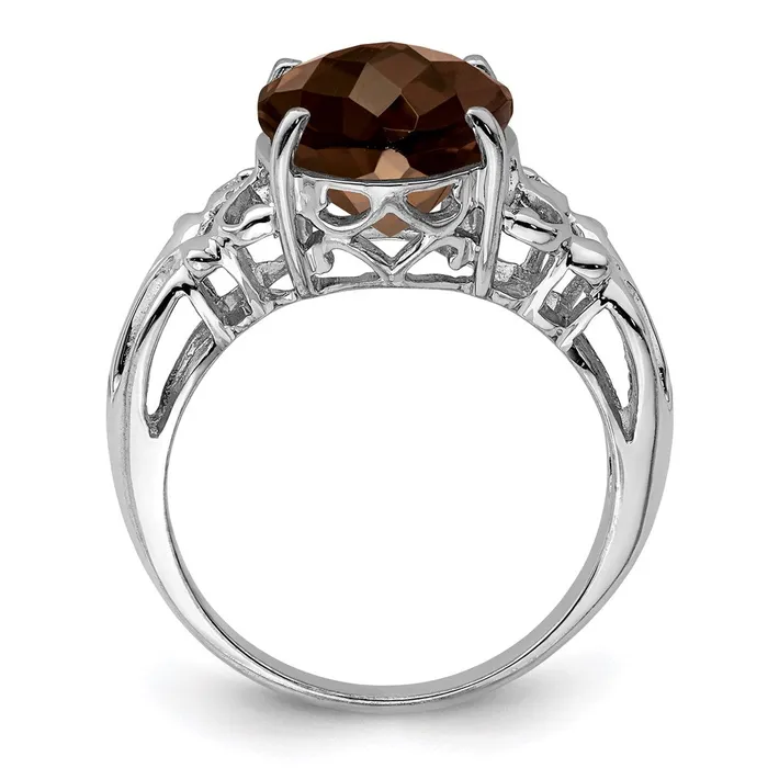 Rings Sterling Silver Rhodium CheckerCut Smoky Quartz Ring Goldia