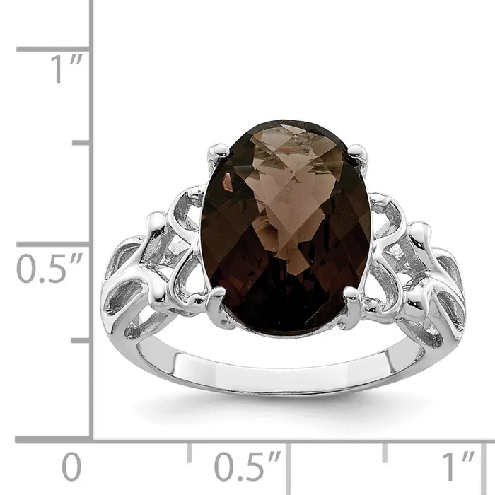 Rings Sterling Silver Rhodium CheckerCut Smoky Quartz Ring Goldia