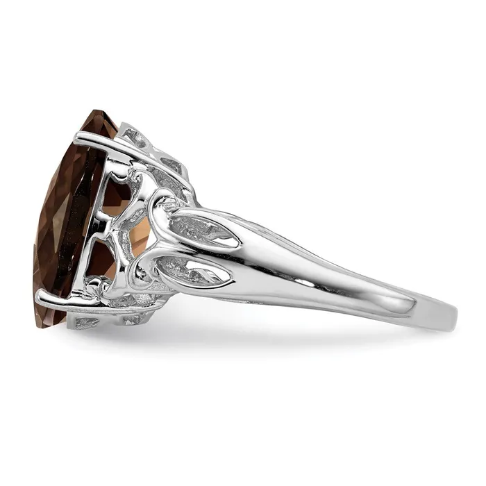 Rings Sterling Silver Rhodium CheckerCut Smoky Quartz Ring Goldia