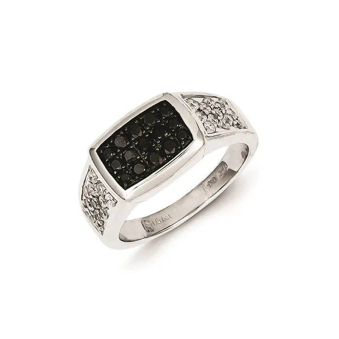 Rings Sterling Silver Rhodium Plated Black and White Diamond Mens Ring Goldia