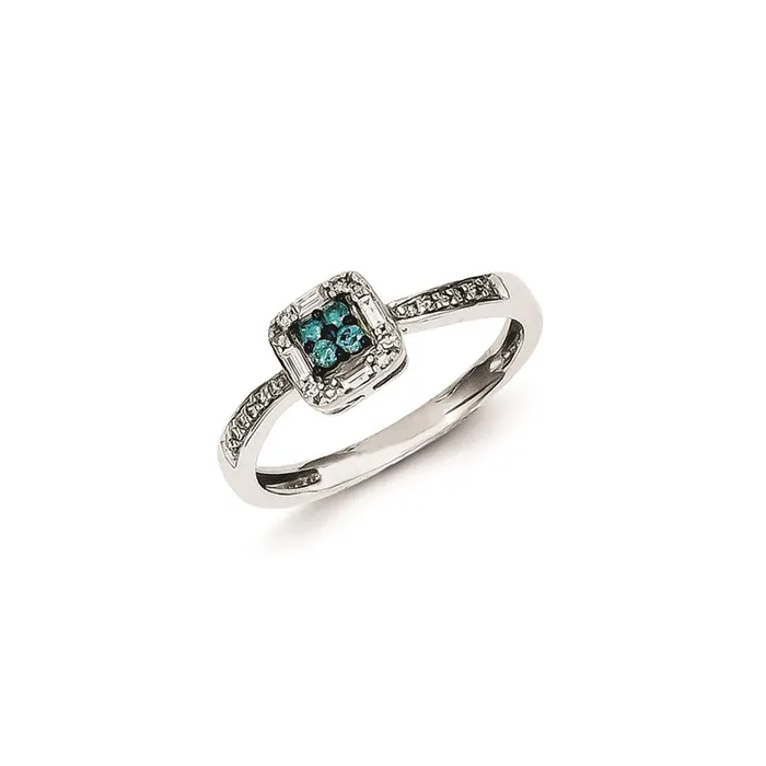 Rings Sterling Silver White u0026 Blue Diamond Cluster Ring Goldia