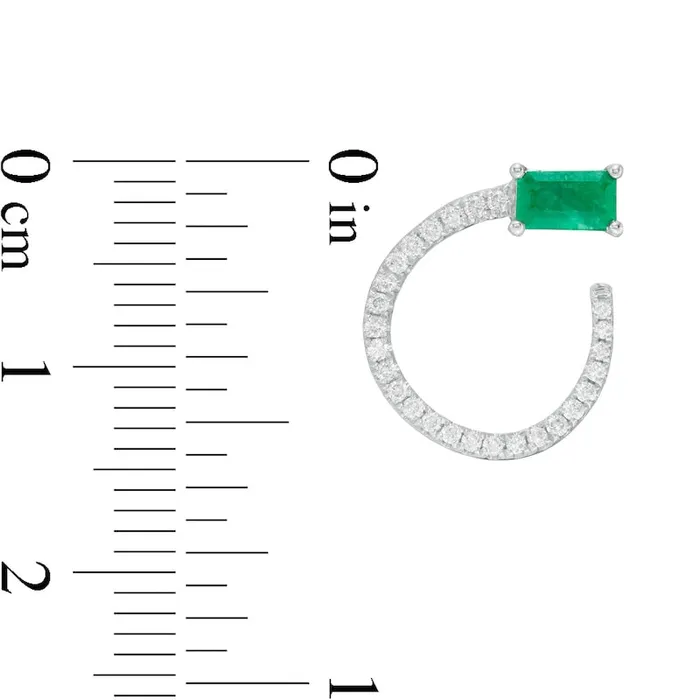 Sideways EmeraldCut Emerald and 02 CT TW Diamond Loop Drop Earrings in 14K White Gold Goldia Earrings Sideways EmeraldCut Emerald and 02 CT TW Diamond Loop Drop Earrings in 14K White Gold Goldia Earrings