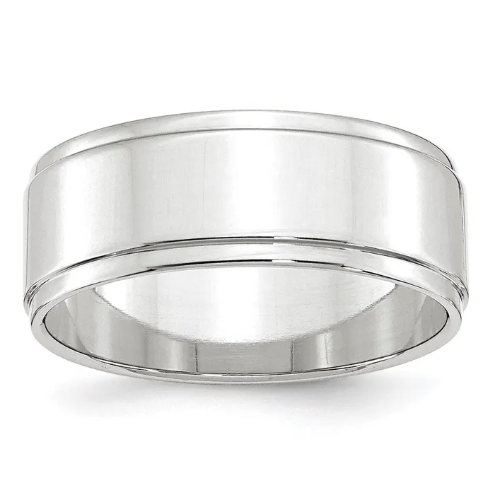 Solid 10K White Gold 8mm Flat with Step Edge MensWomens Wedding Band Ring Size 85 Goldia Rings