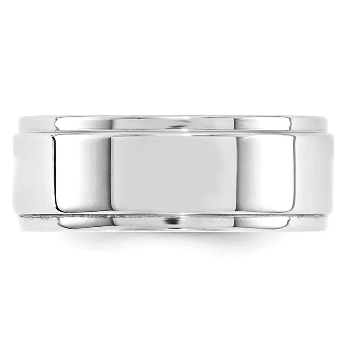 Solid 10K White Gold 8mm Flat with Step Edge MensWomens Wedding Band Ring Size 85 Goldia Rings