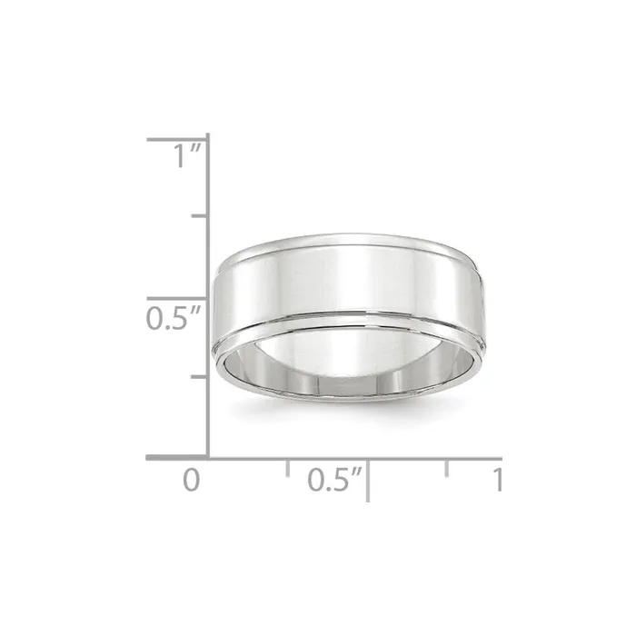 Solid 10K White Gold 8mm Flat with Step Edge MensWomens Wedding Band Ring Size 85 Goldia Rings