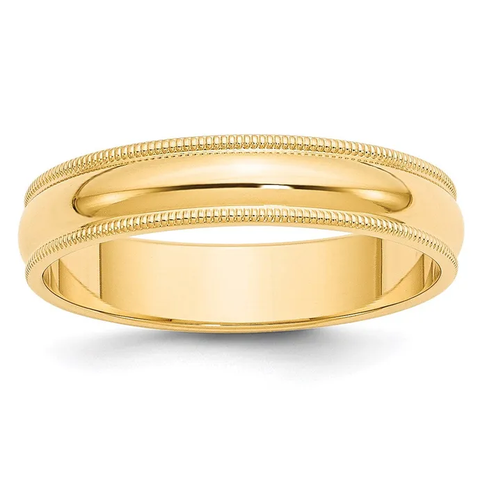 Solid 10K Yellow Gold 5mm Milgrain HalfRound Wedding MensWomens Wedding Band Ring Size 95 Goldia Rings