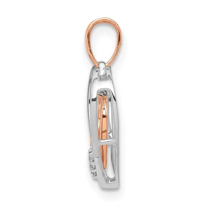 Solid 14k Twotone White w Rose Gold Heart Charm Simulated CZ Pendant Goldia Rings