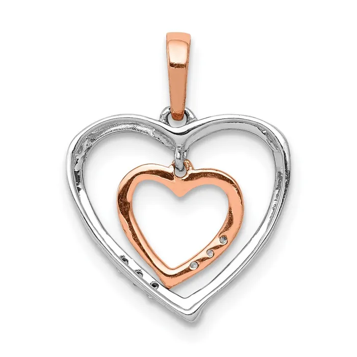 Solid 14k Twotone White w Rose Gold Heart Charm Simulated CZ Pendant Goldia Rings