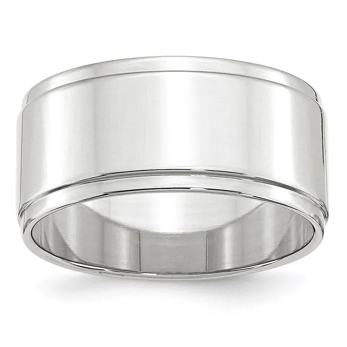 Solid 14K White Gold 10mm Flat with Step Edge MensWomens Wedding Band Ring Size 8 Goldia Rings