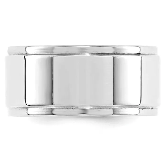 Solid 14K White Gold 10mm Flat with Step Edge MensWomens Wedding Band Ring Size 8 Goldia Rings