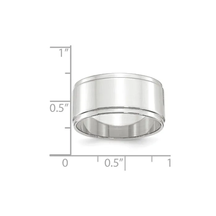Solid 14K White Gold 10mm Flat with Step Edge MensWomens Wedding Band Ring Size 8 Goldia Rings