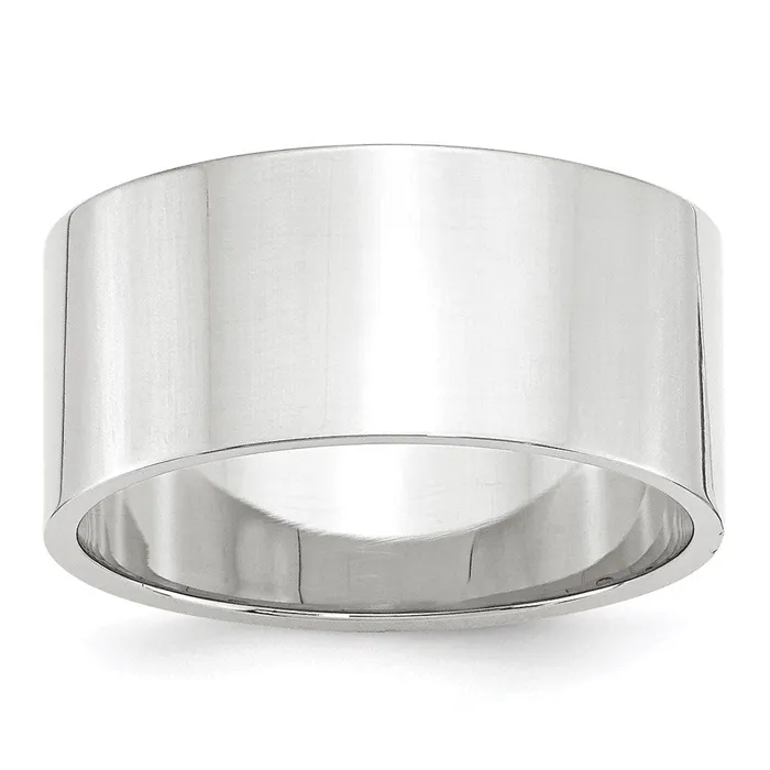 Solid 14K White Gold 10mm Light Weight Flat MensWomens Wedding Band Ring Size 7 Goldia Rings