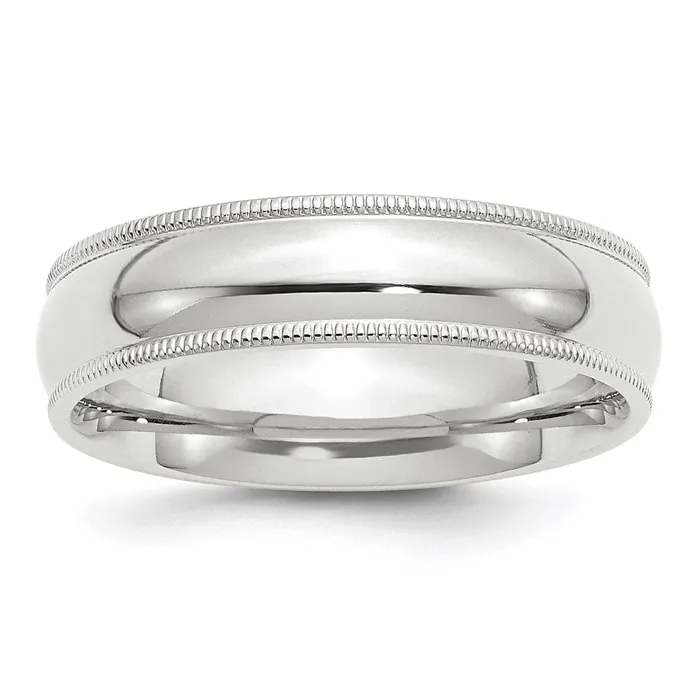 Solid 14K White Gold 6mm Milgrain Comfort Fit MensWomens Wedding Band Ring Size 13 Goldia Rings
