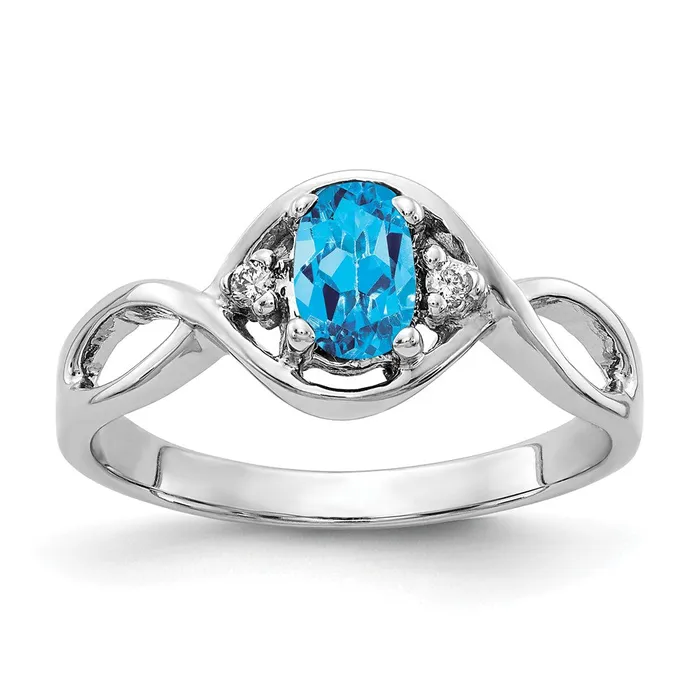 Solid 14k White Gold 6x4mm Oval Simulated Blue Topaz A CZ Ring Goldia Rings