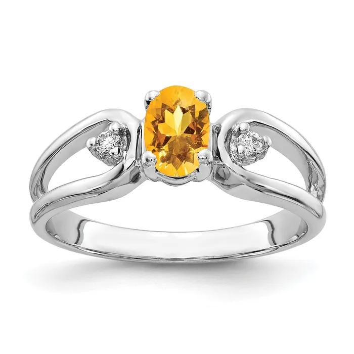 Solid 14k White Gold 6x4mm Oval Simulated Citrine AA CZ Ring Goldia Rings