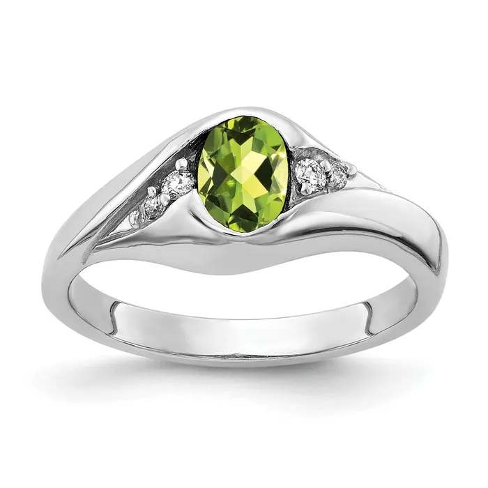 Solid 14k White Gold 6x4mm Oval Simulated Peridot ChecKer A CZ Ring Goldia Rings