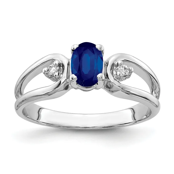 Solid 14k White Gold 6x4mm Oval Simulated Sapphire AA CZ Ring Goldia Rings