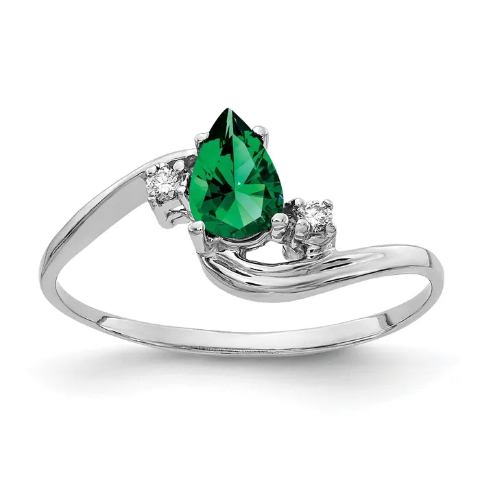 Solid 14k White Gold 6x4mm Pear Mount St Helens AA Simulated CZ Ring Goldia Rings
