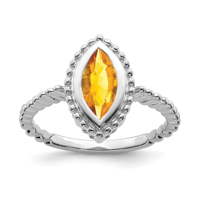 Solid 14k White Gold Marquise Simulated Citrine Ring Goldia Rings